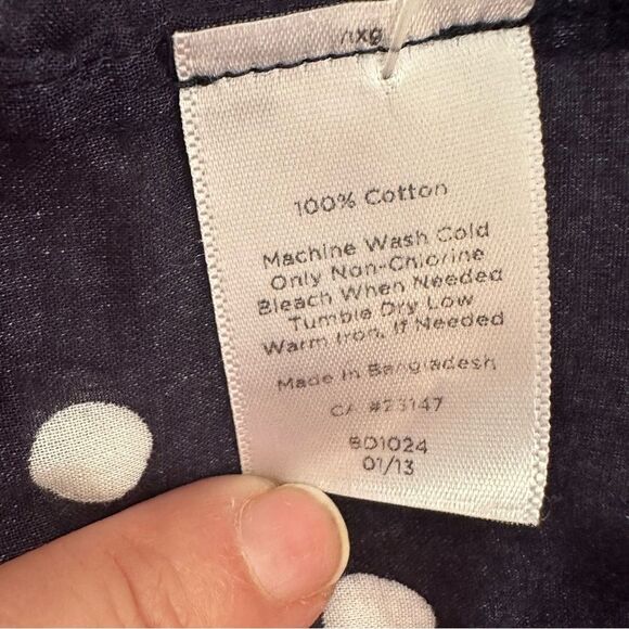 TALBOTS Blouse Women’s SZ M Polka Dot Button Front Long Sleeve Cotton Blue White - Picture 11 of 11